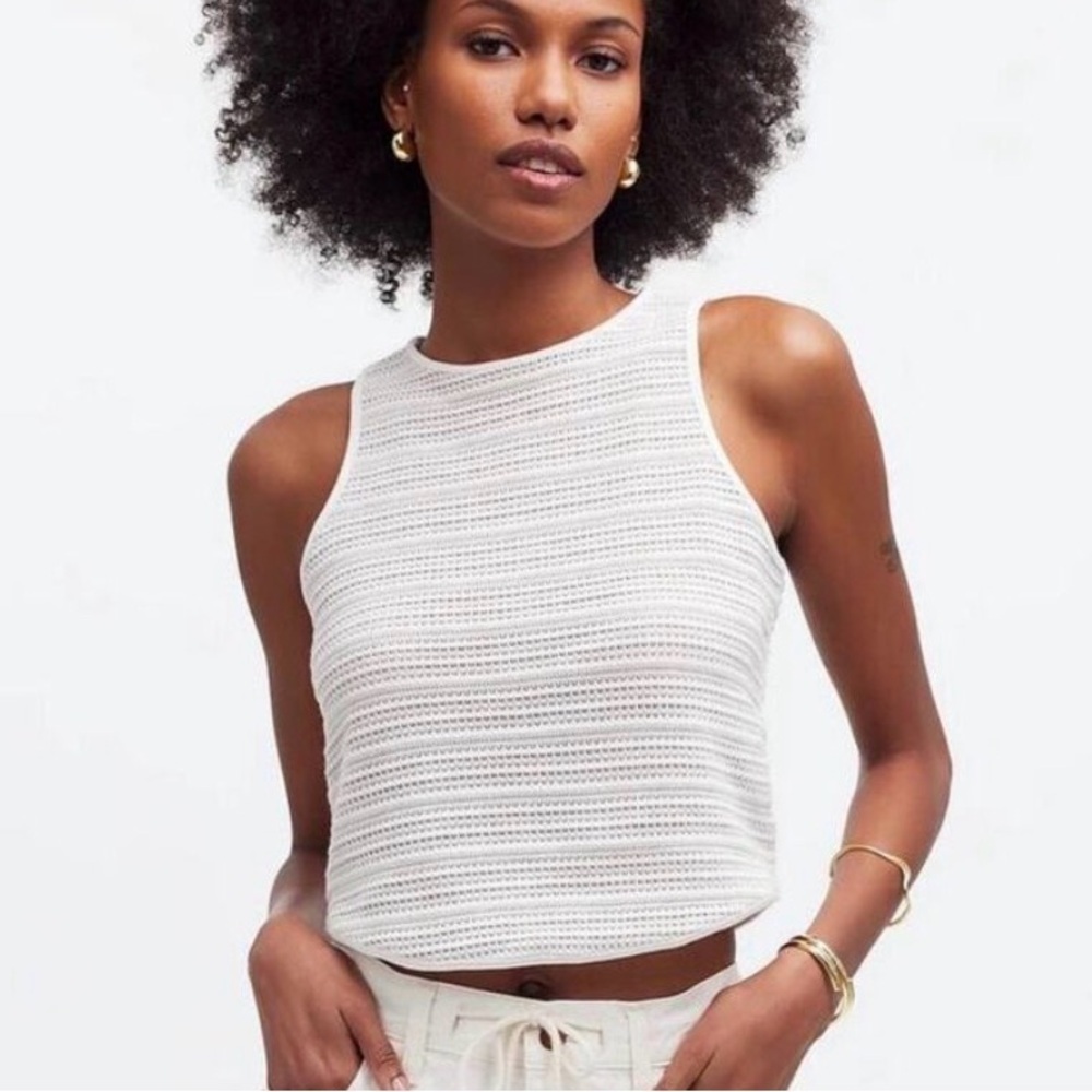 Madewell Knit Crop Tank top Size Xsmall Ivory Beach Cottage core Aesthetic